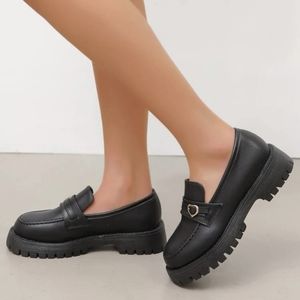 Metal Heart Buckle Loafers.